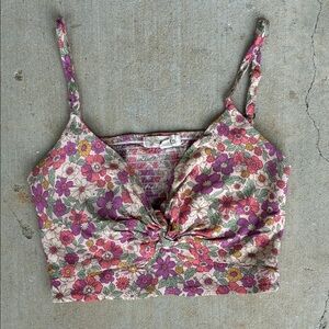 Floral Twist-Front Crop Top